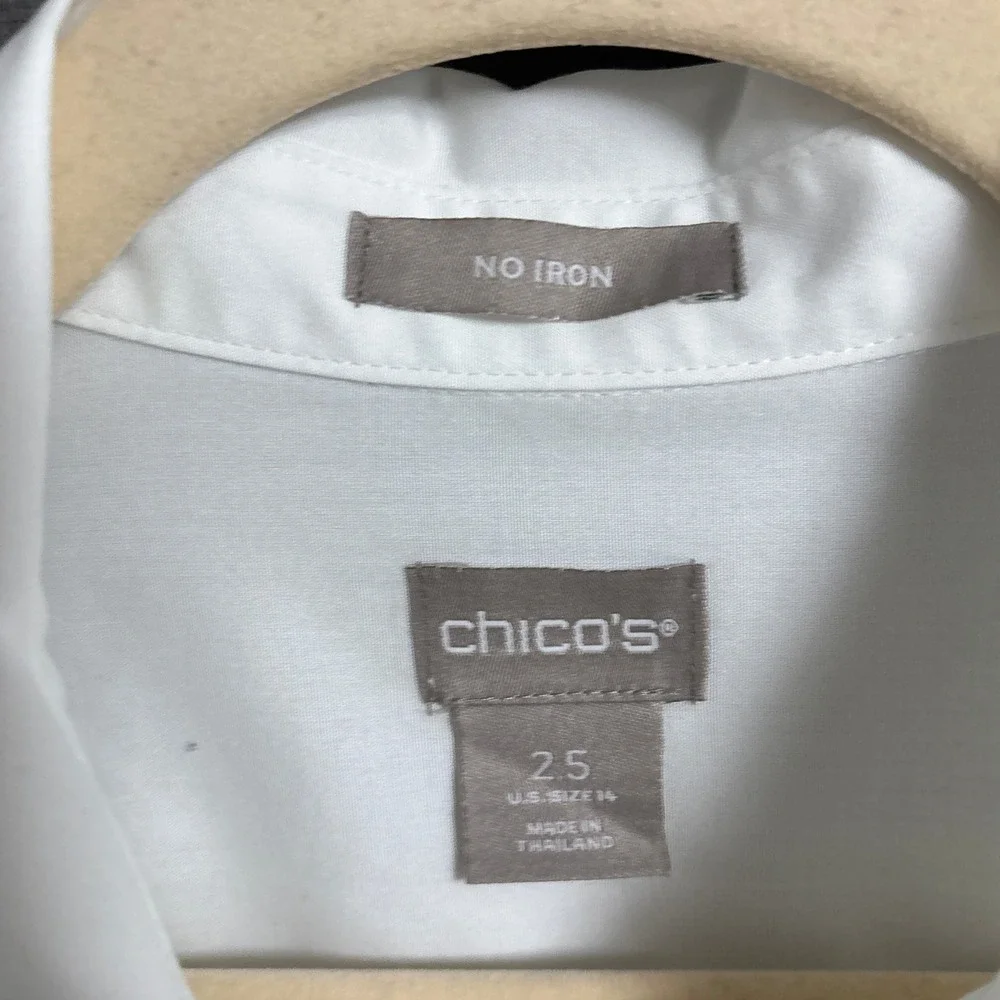 Chicos Top 2.5 M US 14 White Cotton No Iron Tunic Button Popover Career Classic